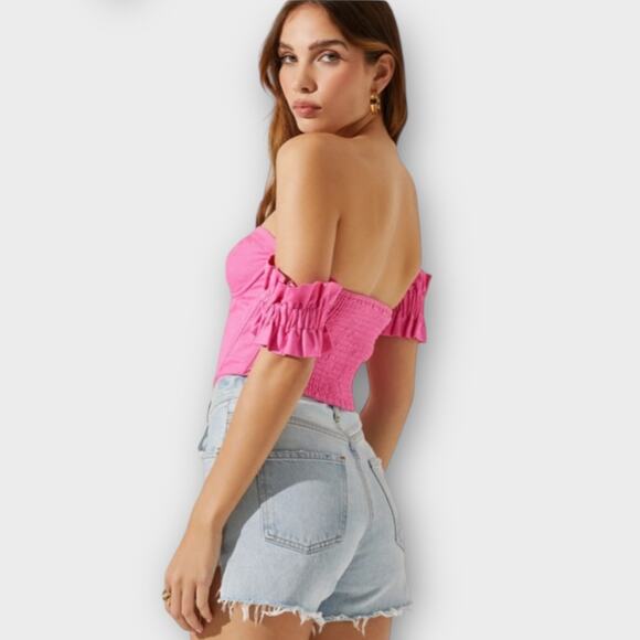 ASTR The Label Corset Top Women's Small Pink Linen Sweetheart Neck Off Shoulder - Picture 2 of 9